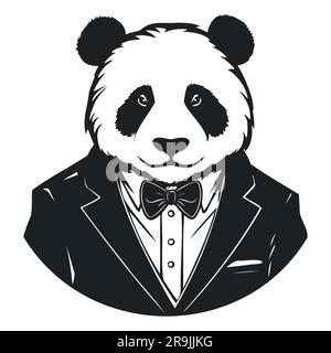 Porträt von Panda im Anzug, handgemalte Illustration, Vektor Stock Vektor