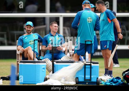 Australiens Marnus Labuschagne (zweite links) während einer Nets-Sitzung am Lord's Cricket Ground in London. Foto: Dienstag, 27. Juni 2023. Stockfoto