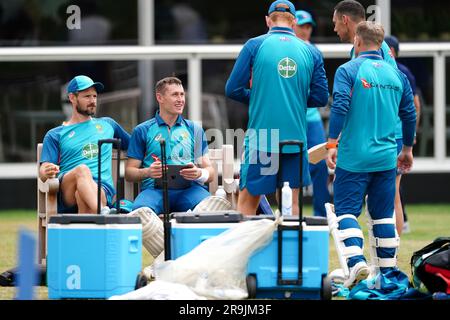 Australiens Marnus Labuschagne (zweite links) während einer Nets-Sitzung am Lord's Cricket Ground in London. Foto: Dienstag, 27. Juni 2023. Stockfoto