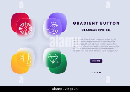Währungssymbol. Finanztransaktionen, Geldwechsel, globale Währungen, Devisen. Glassmorphismus-Stil. Symbol für Vektorlinie Stock Vektor