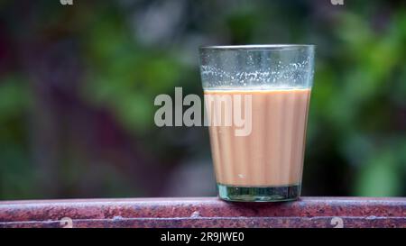 Tee mit frischer Milch oder indisches Kadak Chai. Stockfoto