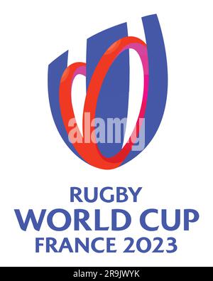 Farbenfrohes Logo für die Rugby-Weltmeisterschaft 2023 in Frankreich und weißer Hintergrund, Vektor-Illustration Abstraktes bearbeitbares Bild: Colombo, Sri Lanka – Juni 2023 Stock Vektor