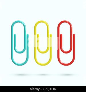 Büroklammern. Farbige, realistische, glänzende Büroklammern. Realistische 3D-Vektordarstellung. Stock Vektor