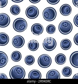 Vector Blueberry Seamless Pattern, wiederhole den Hintergrund mit ausgeschnittenen Illustrationen reifer ganzer Heidelbeeren und Heidelbeeren für Geschenkpapier und Sammlerstücke Stock Vektor