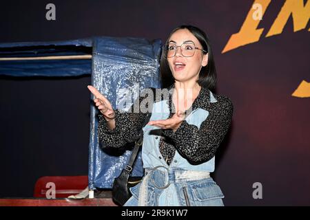 Agathe Auproux nimmt am 26. Juni 2023 im französischen Paris an der Premiere „Indiana Jones and the Dial of Destiny“ im Le Grand Rex Teil. Stockfoto