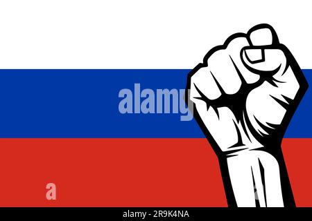 Protest in Russland. Kundgebung in Russland. Protestbanner für das Konzept der russischen Flagge Stockfoto