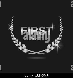 Erster Platz silbernes Lorbeerkranz-Symbol Stock Vektor