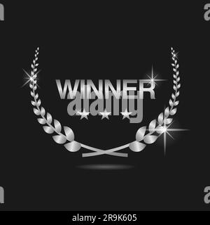 Sieger silberner Lorbeerkranz-Symbol Stock Vektor