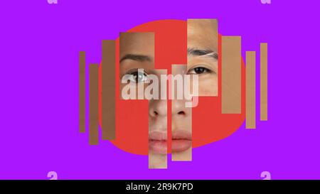 Vielfalt. Menschliches Gesicht aus verschiedenen Menschen Gesicht Teile. Collage für zeitgenössische Kunst. Stockfoto