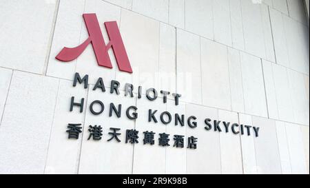 Hongkong, China - 19. März 2018, Marriott Hotel in Hongkong. Marriott International, Inc. Ist ein amerikanisches multinationales Unternehmen. Stockfoto