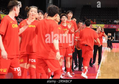 27. Juni 2023; Quaycenter, Sydney Olympic Park, Sydney, NSW, Australien: FIBA Womens Asia Cup 2023, Gruppe A, Neuseeland gegen China; China-Spieler werden für das Spiel vorgestellt Stockfoto