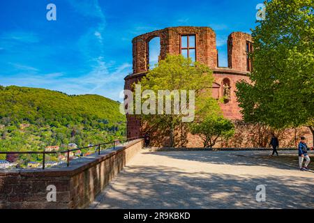 HEIDELBERG, BADEN-WÜRTTEMBERG, DEUTSCHLAND - CIRCA MAI 2023: Schloss Heidelberg und Schlossgarten Heidelberg. Stockfoto