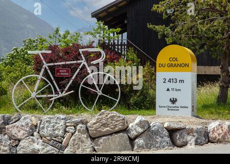 Gipfelschild Col du Granon, Hautes-Alpes, Frankreich Stockfoto