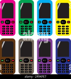 Farbenfrohes Mobiltelefon Mobiltelefon Symbol transparenter Hintergrund EPS Vector Art Pack Stock Vektor