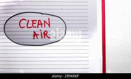 Handschriftertext saubere Luft auf der Büro-Agenda. Kopierbereich. Stockfoto