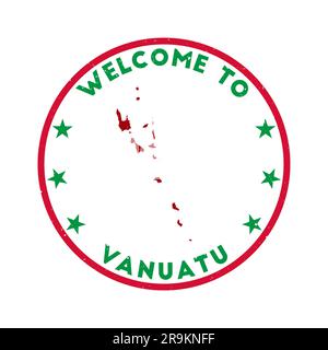 Willkommen bei der Vanuatu-Briefmarke. Grunge Country Rundstempel mit Textur im Farbdesign „Grüne Revolution“. Geometrisches Vanuatu-Siegel im Vintage-Stil. Radiant vecto Stock Vektor