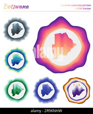 Botswana Logo-Kollektion. Farbenfrohes Abzeichen des Landes. Ebenen um die Botswana-Rahmenform. Vektordarstellung. Stock Vektor