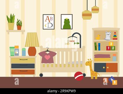 Das Innere des Kinderzimmers. Modernes Möbeldesign für Mädchen. Vektordarstellung. Zur Verwendung auf Abdeckungen, Flyern, Flyern, sozialen Medien und Möbeln Stock Vektor