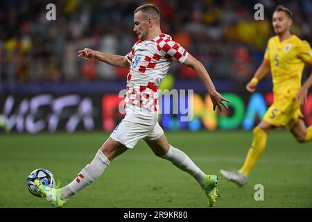 Bukarest, Rumänien. 27. Juni 2023. Matija Frigan von Kroatien beim UEFA-21 Europameisterschaftsspiel Gruppe B zwischen Kroatien und Rumänien im Steaua-Stadion in Bukarest, Rumänien, am 27. Juni 2023. Foto: Eduard Vinatoru/PIXSELL Credit: Pixsell/Alamy Live News Stockfoto