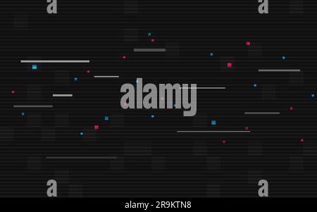 Glitzernde weiße Formen. Helle zufällige Linien auf dunklem Hintergrund. Cyberpunk im digitalen Hintergrund. Abstrakte horizontale Streifen. Farb-Pixel-Effekt. Vector illu Stock Vektor