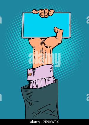 Die Menschheit ist von Technologie und Internet abhängig. Ein wichtiger Bestandteil des Büros ist sein lokales Netzwerk. Die menschliche Hand hält das Telefon Stock Vektor