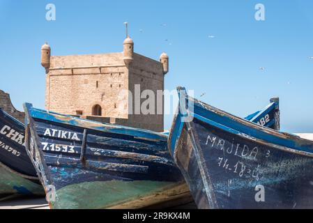 Malerische Scala du Port am Hafen von Essaouira, Marokko Stockfoto