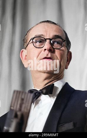 USA Senator Lyndon Johnson spricht beim Abendessen für die ehemaligen US-Amerikaner President Harry Truman, Sheraton Park Hotel, Washington, D.C., USA, Marion S. Trikosko, USA News & World Report Magazine Fotosammlung, 22. Februar 1958 Stockfoto