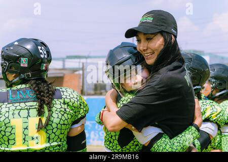 American Football Spieler Training an einem sonnigen Nachmittag Stockfoto