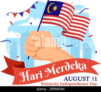 Malaysia Independence Day Vector Illustration am 31. August mit Waving Flag in National Holiday Flat Cartoon Hand Drawn Background Templates Stock Vektor