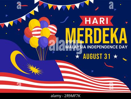 Malaysia Independence Day Vector Illustration am 31. August mit Waving Flag in National Holiday Flat Cartoon Hand Drawn Background Templates Stock Vektor