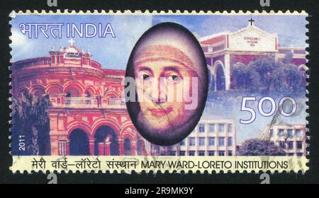 INDIEN - CIRCA 2011: Von Indien gedruckter Stempel, zeigt Mary ward-Loreto, Gebäude, circa 2011 Stockfoto