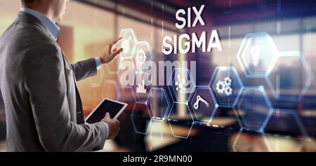 Six Sigma. Management-Konzept zur Verbesserung der Qualität der Arbeit einer Organisation oder einer separaten Einheit. Stockfoto