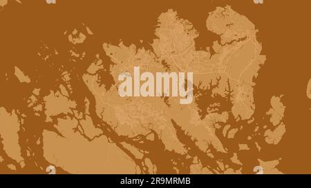 Hintergrund: Batam-Karte, Indonesien, orangefarbenes Stadtposter. Vektorkarte mit Straßen und Wasser. Breitbildformat, Roadmap für digitales Flachdesign. Stock Vektor