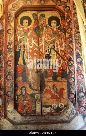 Äthiopien Lake Tana Zege Halbinsel, Wandbilder, in der christlichen Kirche von Ura Kedane Meheriet Stockfoto