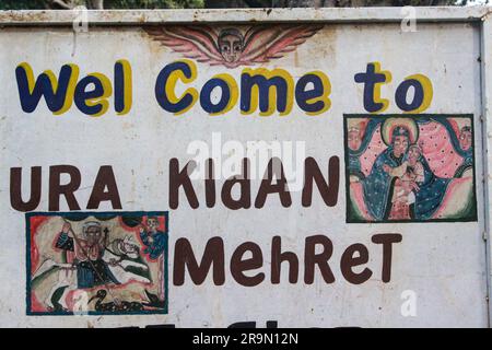 Äthiopien Lake Tana Zege Halbinsel, Wandbilder, in der christlichen Kirche von Ura Kedane Meheriet Stockfoto