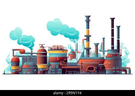 Cartoon Factory auf weißem Hintergrund mit flachem Style für Ikone Stock Vektor