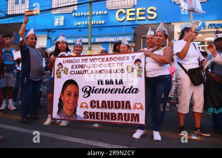 Nicht exklusiv: 27. Juni 2023 in Cuautla, Mexiko: Der Vorkandidat für die Präsidentschaft Mexikos für die Morena-Partei, Claudia Sheinbaum Pardo, während Stockfoto