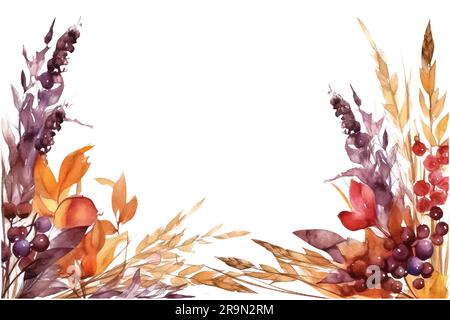 Herbstfarben wunderschöner Herbstrahmen mit Eicheln, Eichenästen und Blättern Stock Vektor