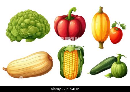 Setze Gemüse im Cartoon-Stil für Videospiele isoliert auf weißem Hintergrund Stock Vektor