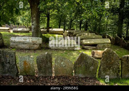 Necrópolis de San Adrián de Argiñeta, in Ermita de San Adrián, Elorrio, Vizcaya, País Vasco, España Stockfoto