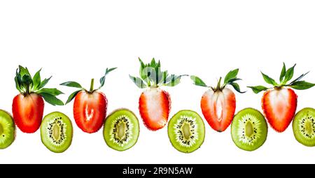 Frische Beeren und Früchte auf weißem Hintergrund. Transparentes Muster Stockfoto