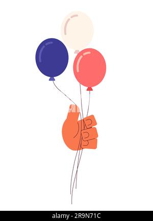 Rot-weiße und blaue Ballons mit halbflacher, farbenfroher Vektorhand Stock Vektor