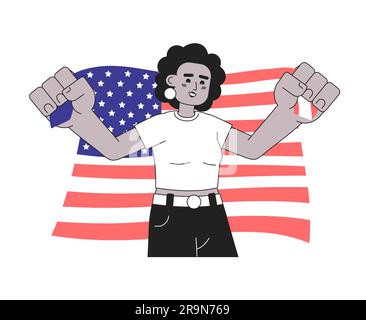 Eine afroamerikanische Frau mit amerikanischer Flagge, monochromatischem flachem Vektorzeichen Stock Vektor