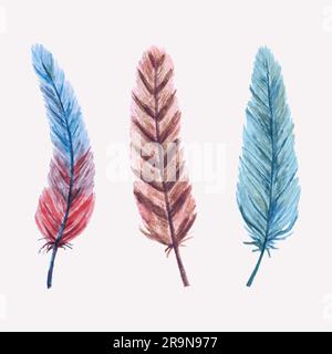 Vektorset handgezeichneter Aquarellfedern Stock Vektor