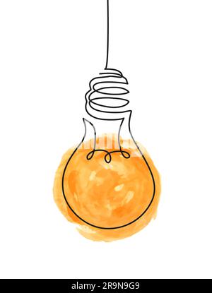 Vektordarstellung einer durchgehenden, einzeiligen Zeichnung einer hängenden, glänzenden elektrischen Glühlampe. Kreatives Konzept von Idee, Geschäft Stock Vektor