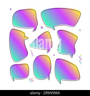 Trendiges Vektorset mit Sprechblasen in modernem, kosmischem Design mit Farbverlauf und Platz für Text Stock Vektor