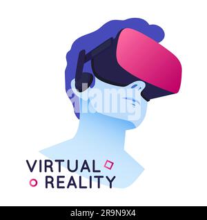 Vektordarstellung eines Mannes mit Virtual-Reality-Headset. Abstrakte, moderne VR-Illustration Stock Vektor