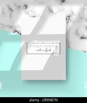 Vektor-A4-Kartenmodell mit Schattenüberlagerungen oben. Schatten von Fensterrahmen für natürliche Lichteffekte. Trendige fotorealistische Illustration Stock Vektor