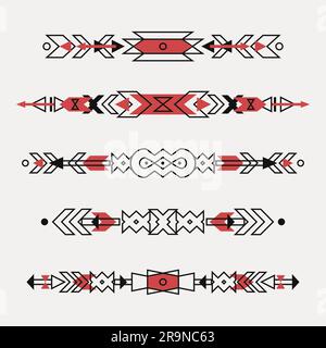 Vektorset dekorativer ethnischer Grenzen mit amerikanischen indianermotiven. Boho-Stil. Tribal-Designelemente. Stock Vektor