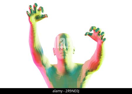 Abstrakter Zombie erhebt sich aus dem Grab, 3D-Rendering Stockfoto